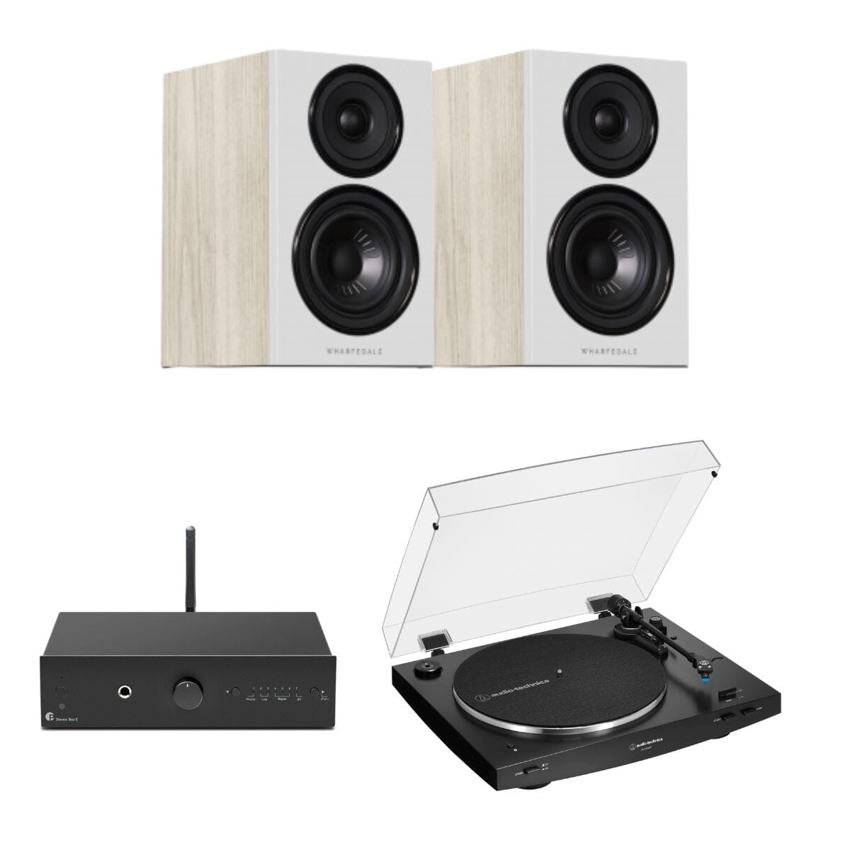 Pro-Ject Stereo Box E + Audio-Technica LP3XBT + Wharfedale Diamond 12.0 Bookshelf Speakers - K&B Audio