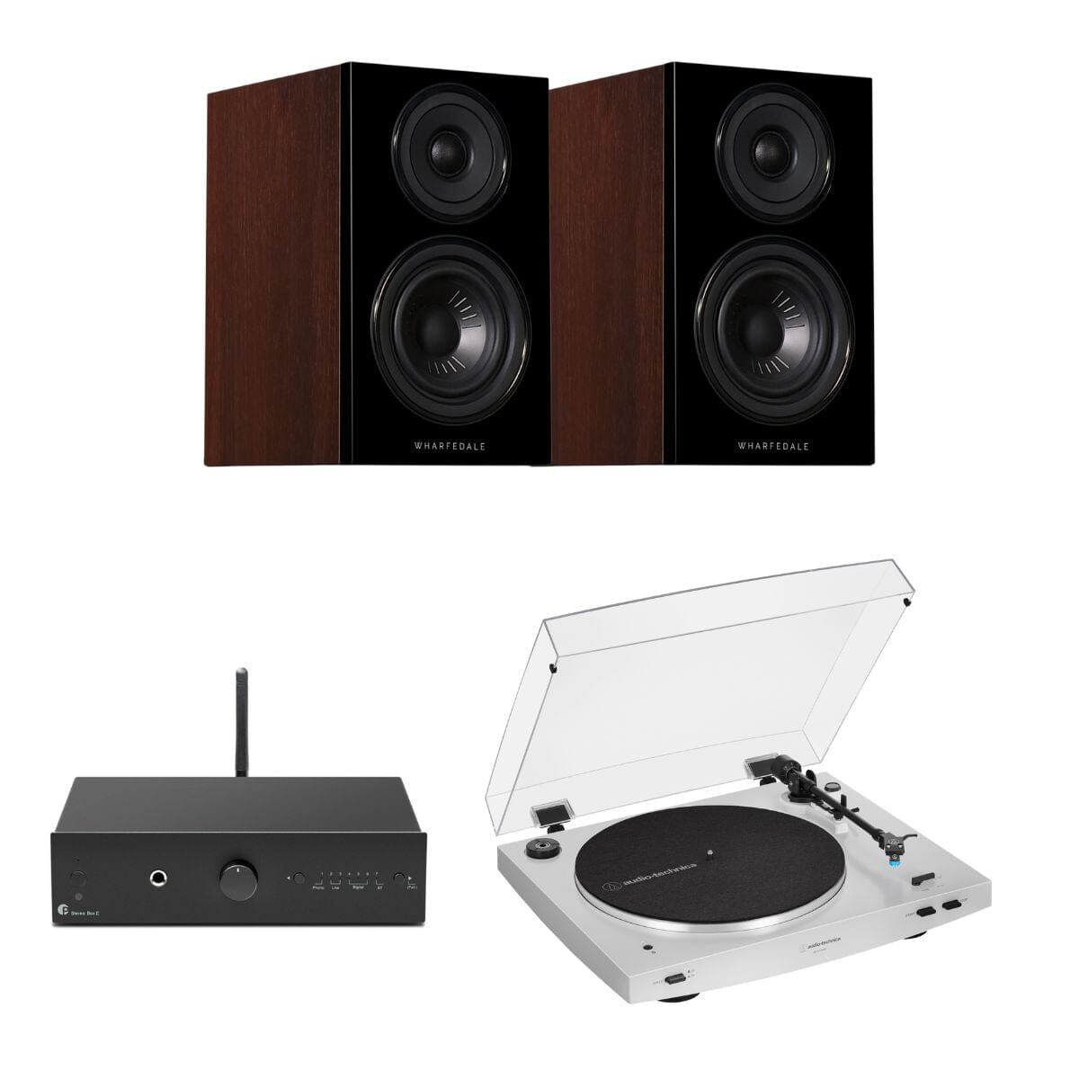 Pro-Ject Stereo Box E + Audio-Technica LP3XBT + Wharfedale Diamond 12.0 Bookshelf Speakers - K&B Audio