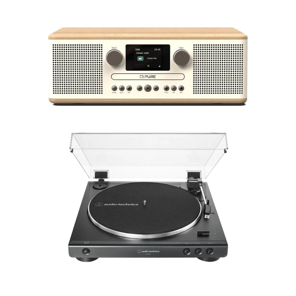 Pure Classic C-D6 CD Player, Radio & Bluetooth + Audio-Technica LP60X Turntable - K&B Audio