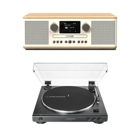 Pure Classic C-D6 CD Player, Radio & Bluetooth + Audio-Technica LP60X Turntable - K&B Audio