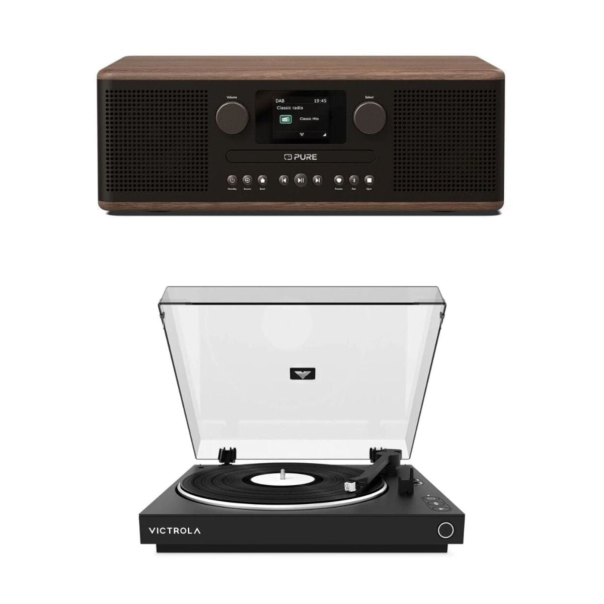 Pure Classic C-D6 CD Player, Radio & Bluetooth + Victrola Automatic Turntable - K&B Audio