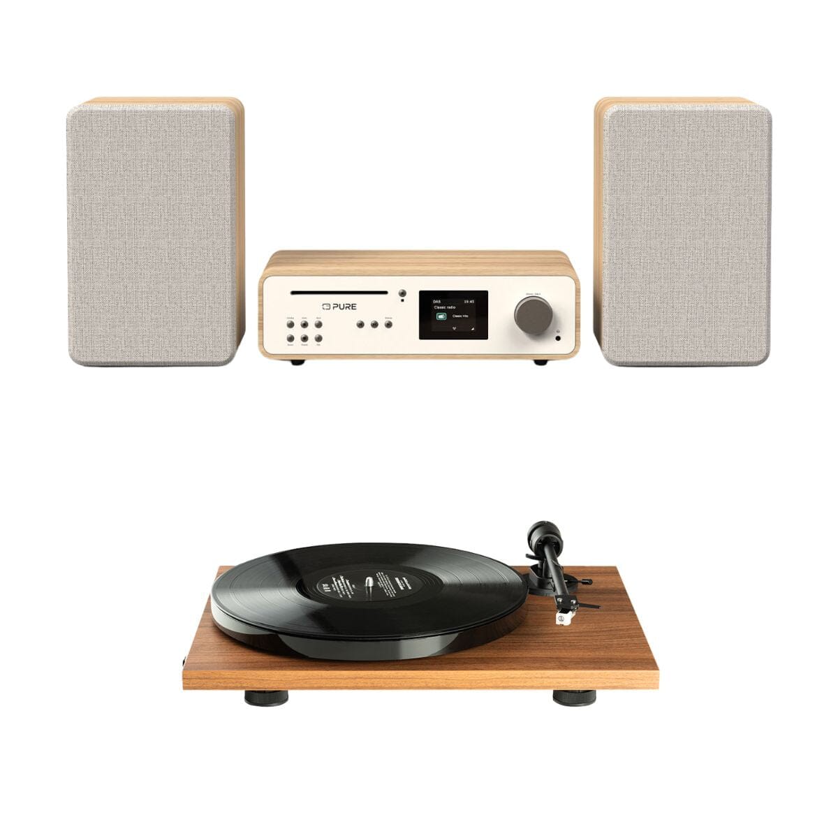 Pure Classic Stereo System with CD / Radio / Bluetooth + Pro-Ject E1 Turntable - K&B Audio