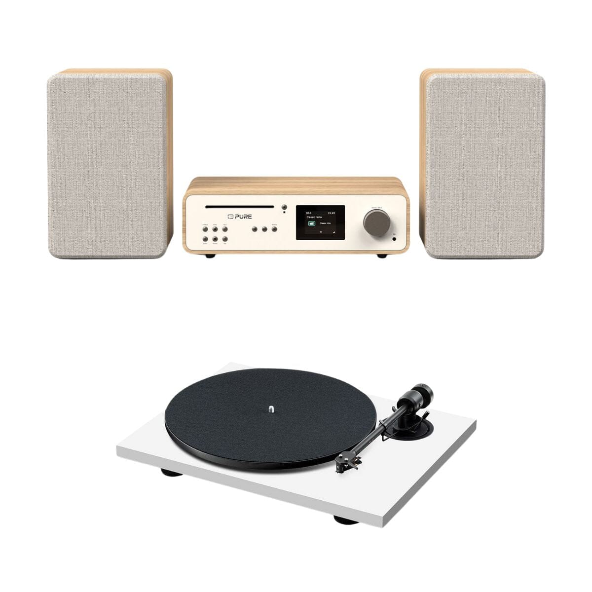 Pure Classic Stereo System with CD / Radio / Bluetooth + Pro-Ject E1.2 Audiophile Turntable - K&B Audio