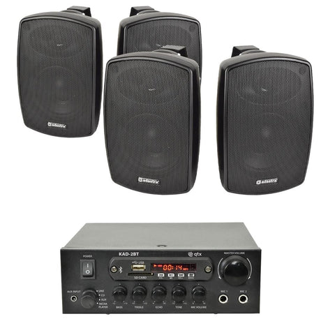 QTX KAD-2BT FM Radio & Bluetooth Speaker System inc + Outdoor Wall Mounted Speakers Outdoor Speaker Systems QTX 