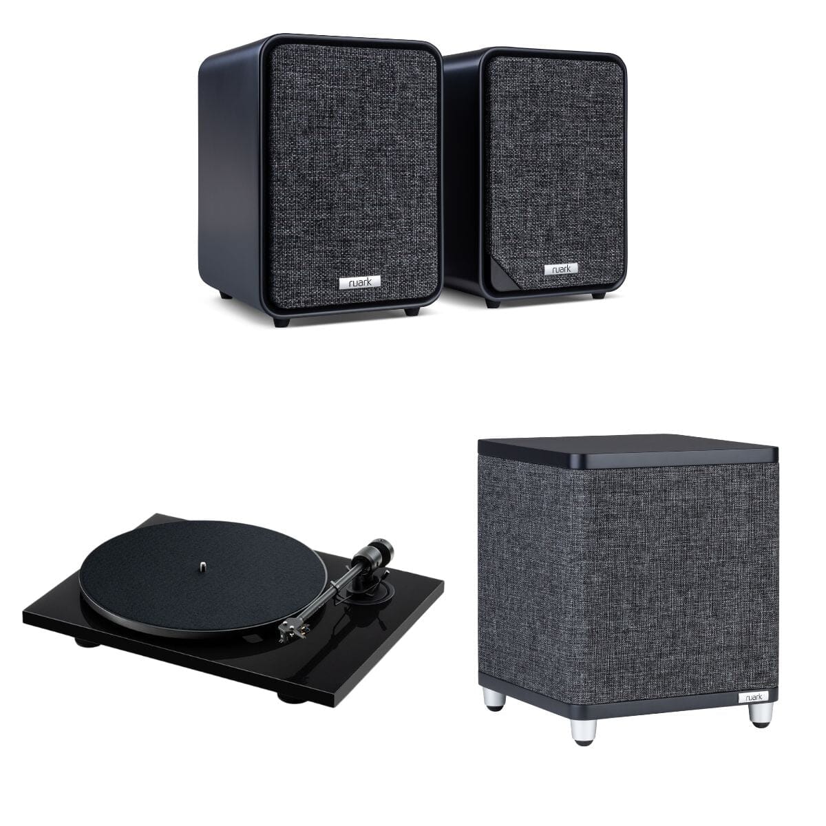 Ruark MR1 Active Bookshelf Speakers with Pro-Ject E1.2 Turntable Set - K&B Audio