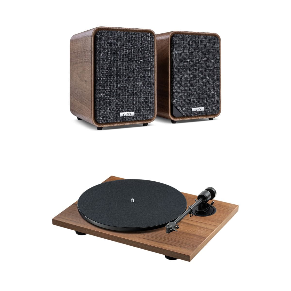 Ruark MR1 Active Bookshelf Speakers with Pro-Ject E1.2 Turntable Set - K&B Audio