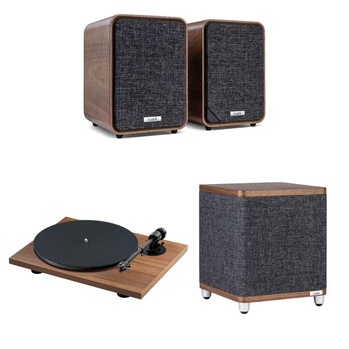 Ruark MR1 Active Bookshelf Speakers with Pro-Ject E1.2 Turntable Set - K&B Audio