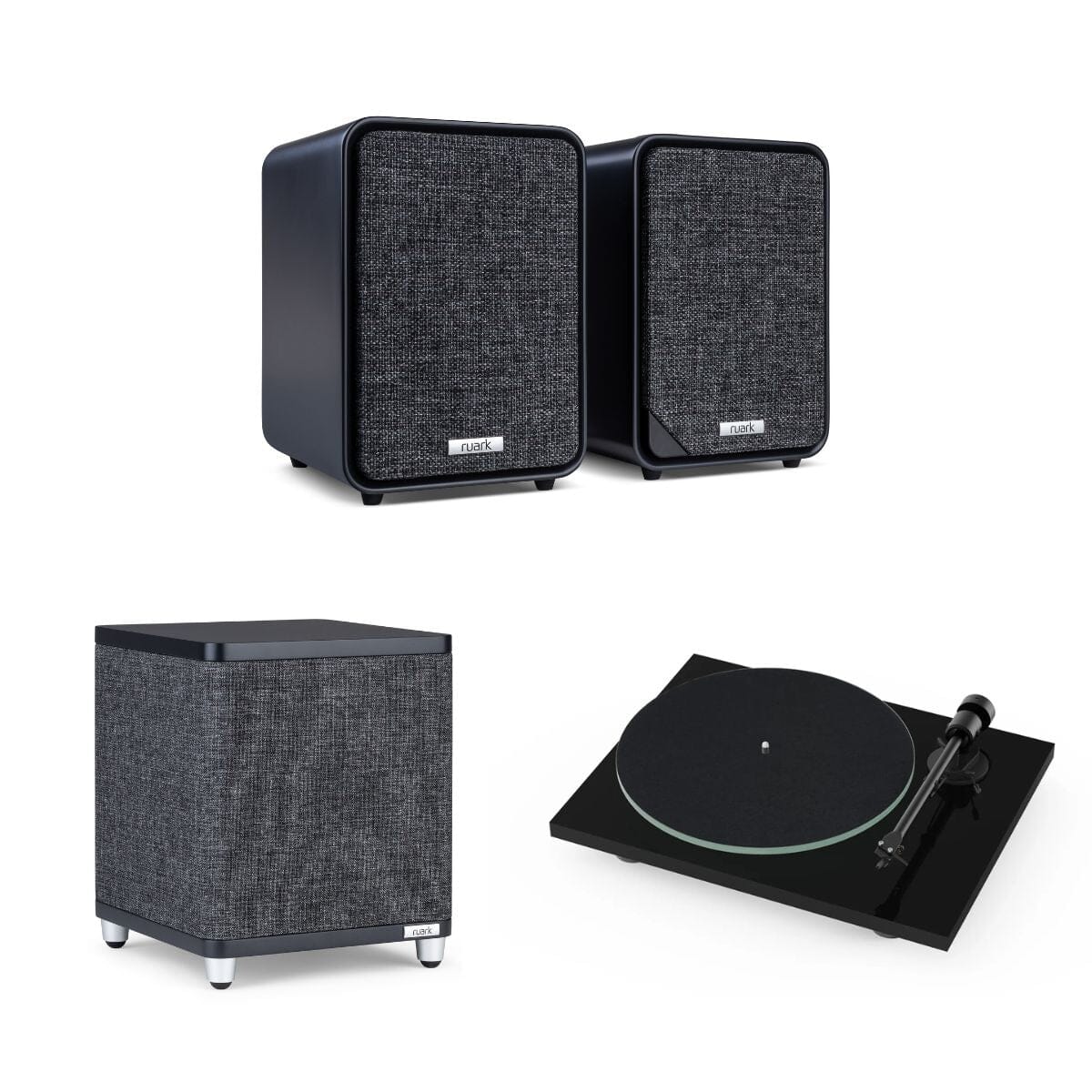 Ruark MR1 Active Bookshelf Speakers with Pro-Ject T1 EVO Turntable Set - K&B Audio