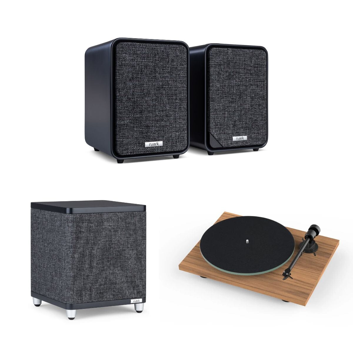 Ruark MR1 Active Bookshelf Speakers with Pro-Ject T1 EVO Turntable Set - K&B Audio
