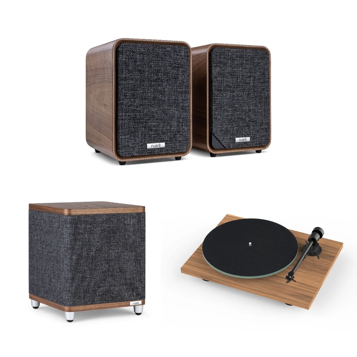Ruark MR1 Active Bookshelf Speakers with Pro-Ject T1 EVO Turntable Set - K&B Audio