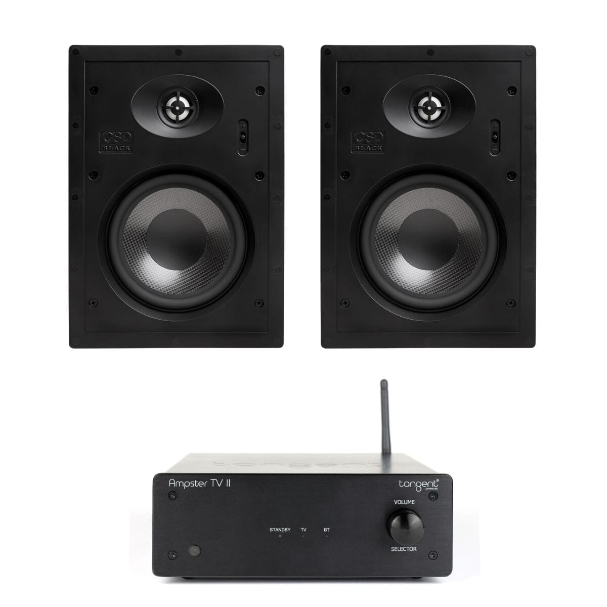 Tangent Ampster TV II Bluetooth Amplifier with HDMI + OSD Audio T63 In Wall Speakers (Pair) - K&B Audio