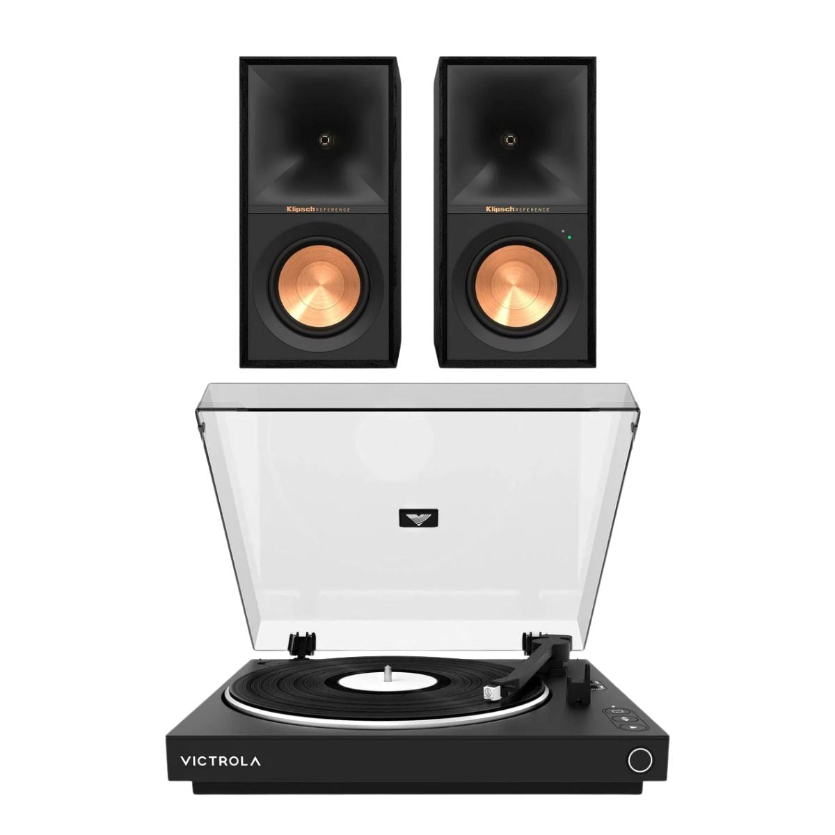 Klipsch R-50PM 120W Active Bookshelf Speakers + Victrola Automatic Bluetooth Turntable - K&B Audio