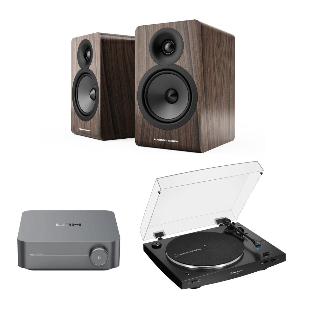 WiiM AMP + Audio-Technica LP3XBT + Acoustic Energy AE100² Bookshelf Speakers - K&B Audio
