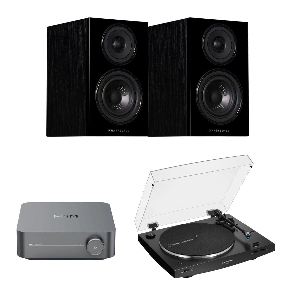 WiiM AMP + Audio-Technica LP3XBT + Wharfedale Diamond 12.0 Bookshelf Speakers - K&B Audio