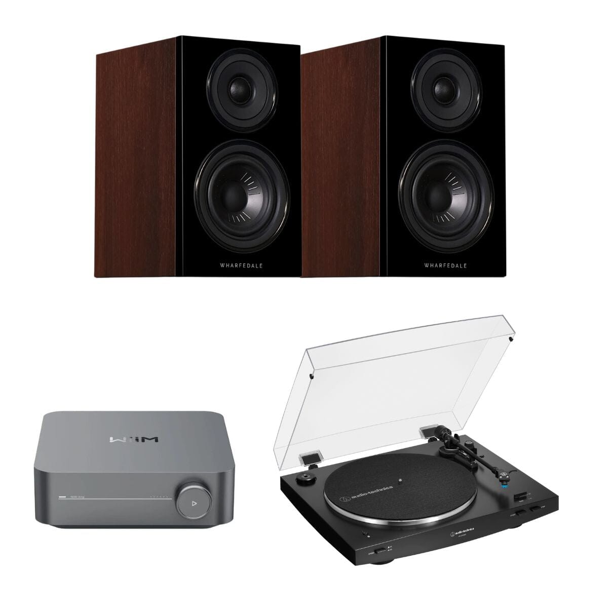 WiiM AMP + Audio-Technica LP3XBT + Wharfedale Diamond 12.0 Bookshelf Speakers - K&B Audio