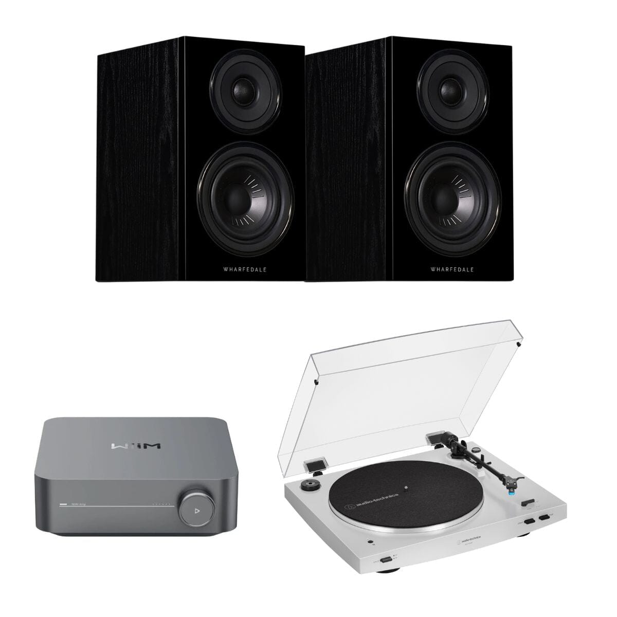 WiiM AMP + Audio-Technica LP3XBT + Wharfedale Diamond 12.0 Bookshelf Speakers - K&B Audio