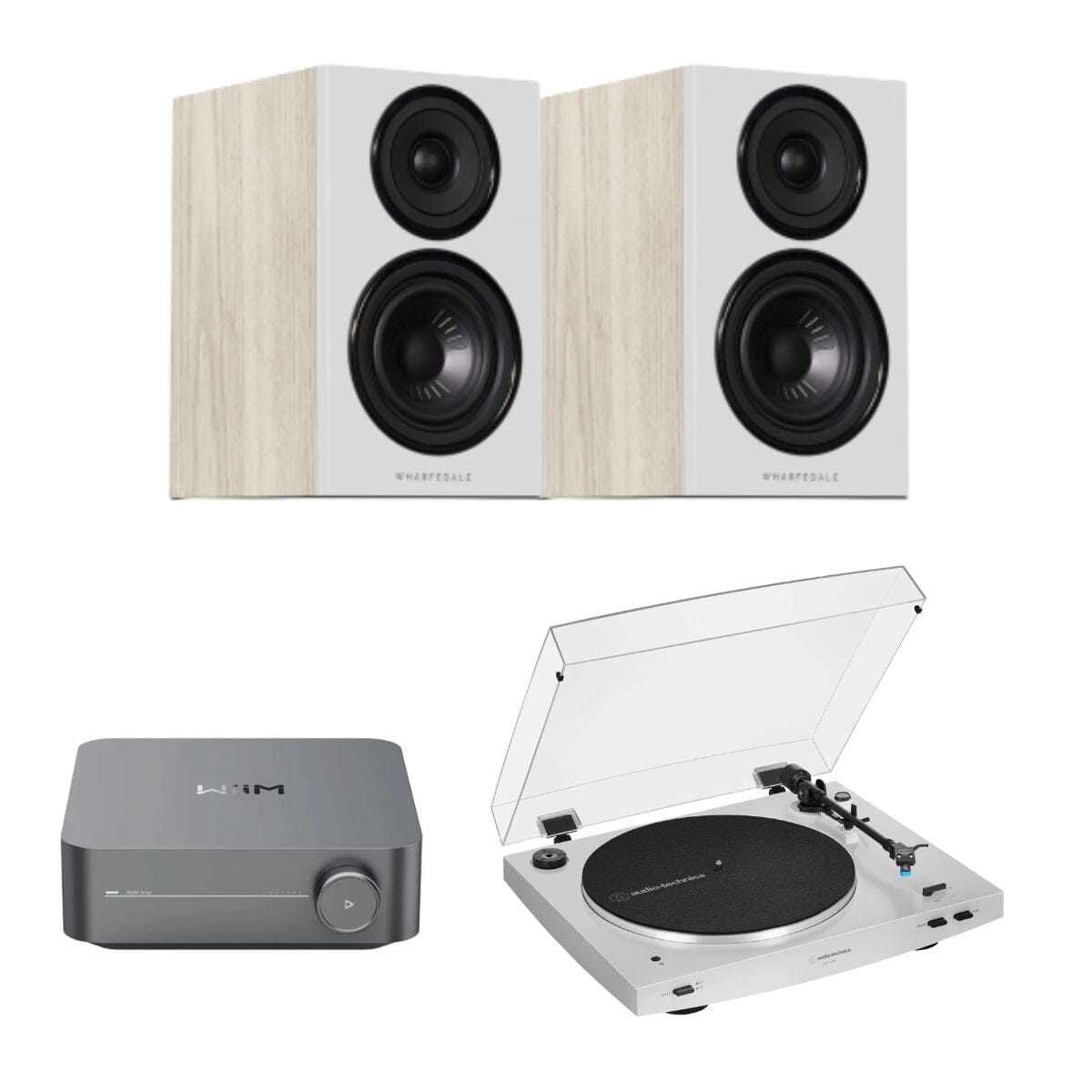 WiiM AMP + Audio-Technica LP3XBT + Wharfedale Diamond 12.0 Bookshelf Speakers - K&B Audio