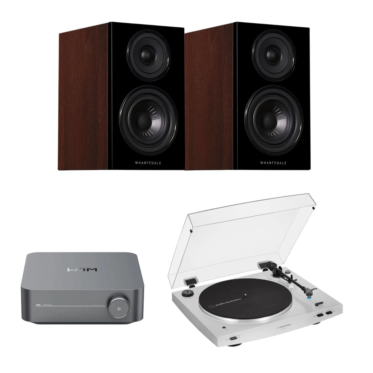 WiiM AMP + Audio-Technica LP3XBT + Wharfedale Diamond 12.0 Bookshelf Speakers - K&B Audio