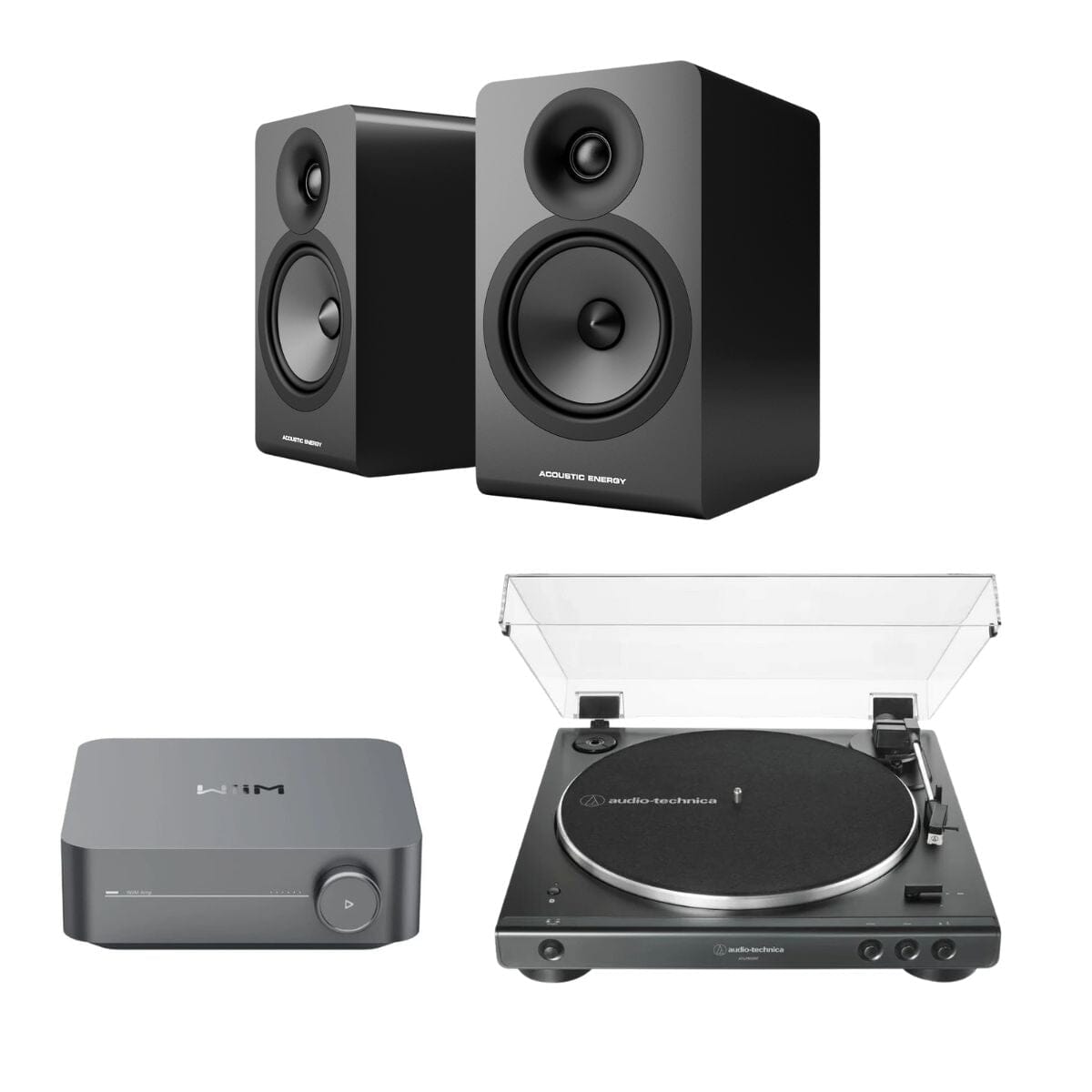 WiiM AMP + Audio-Technica LP60X + Acoustic Energy AE100² Bookshelf Speakers - K&B Audio