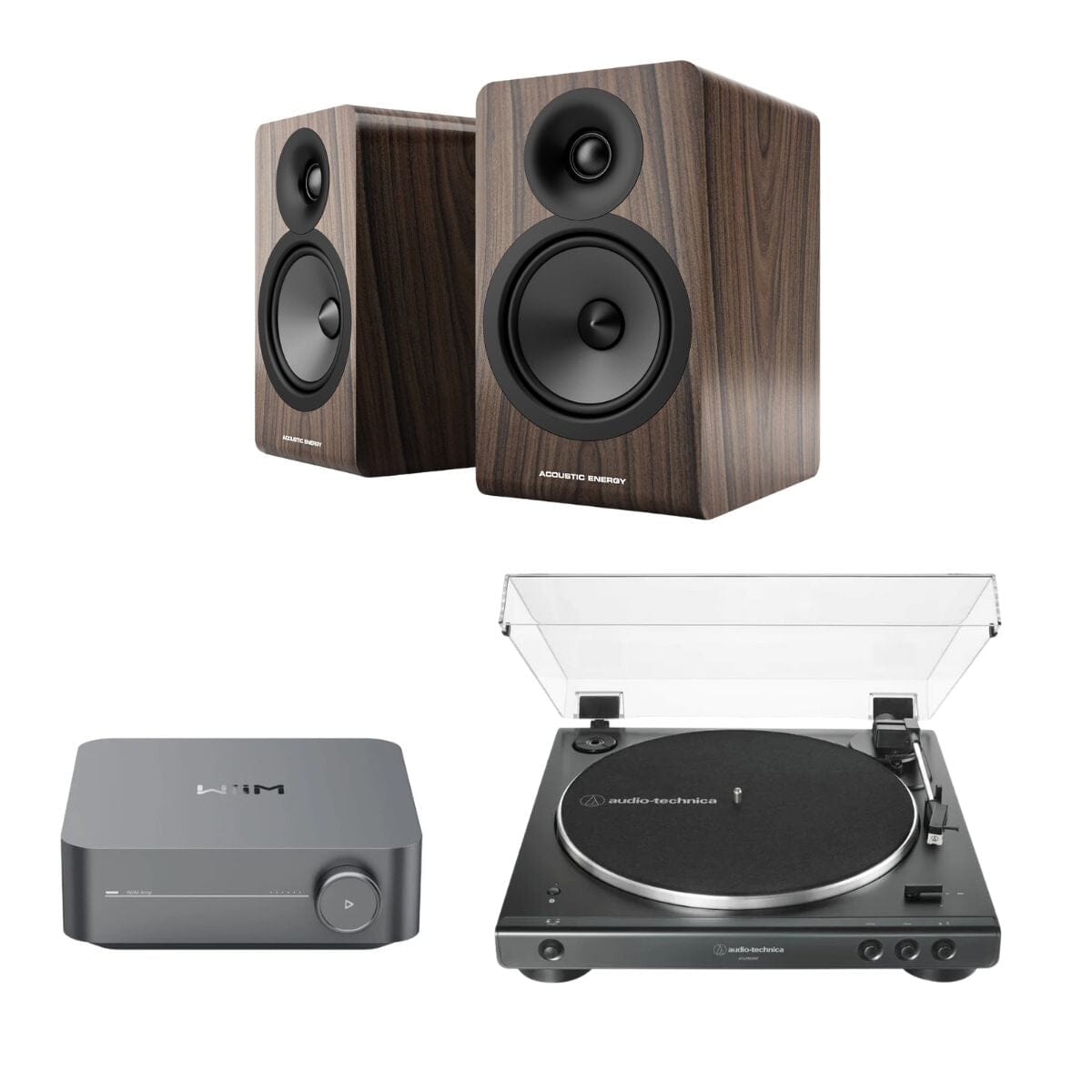 WiiM AMP + Audio-Technica LP60X + Acoustic Energy AE100² Bookshelf Speakers - K&B Audio