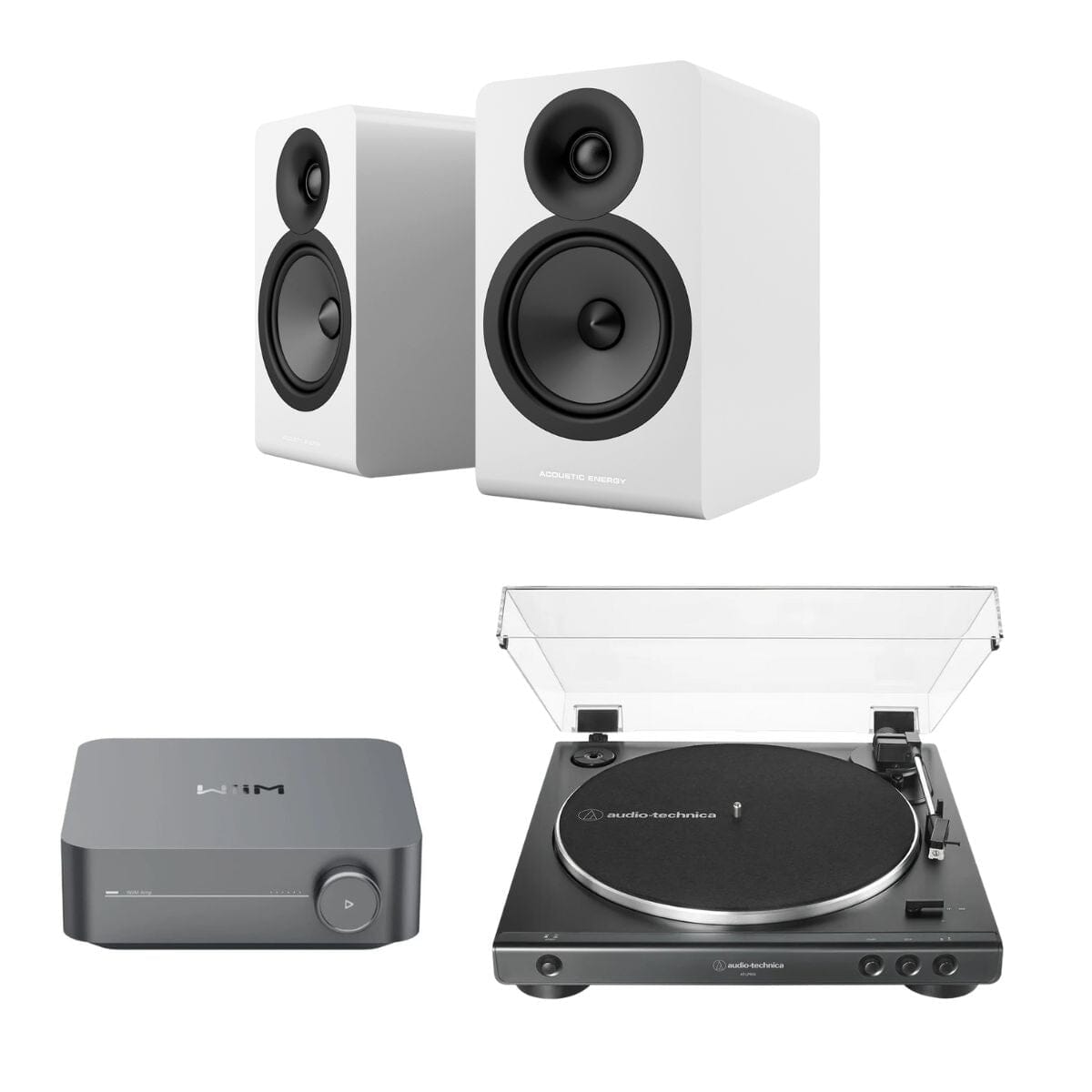 WiiM AMP + Audio-Technica LP60X + Acoustic Energy AE100² Bookshelf Speakers - K&B Audio
