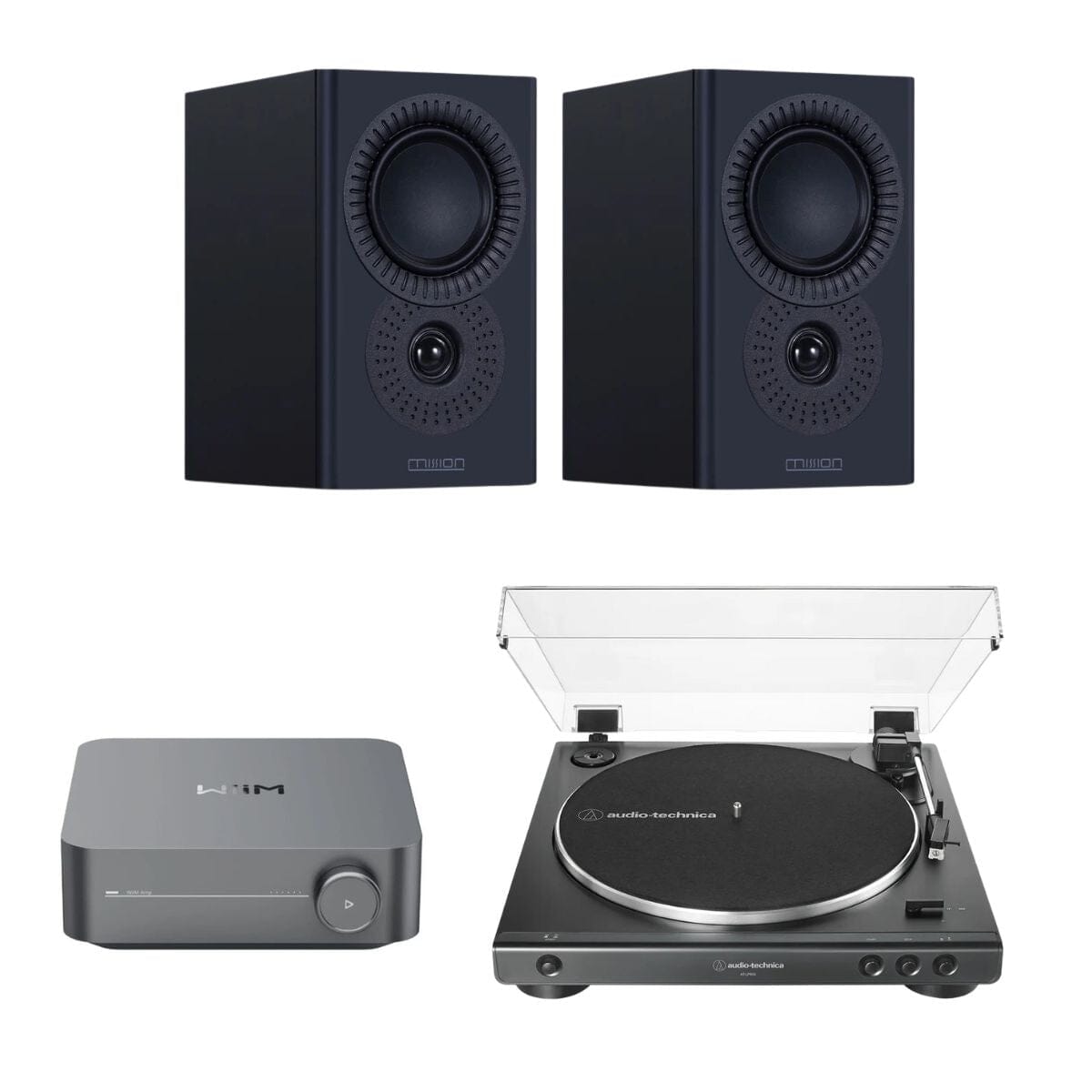 WiiM AMP + Audio-Technica LP60X + Mission LX-1 Bookshelf Speakers - K&B Audio