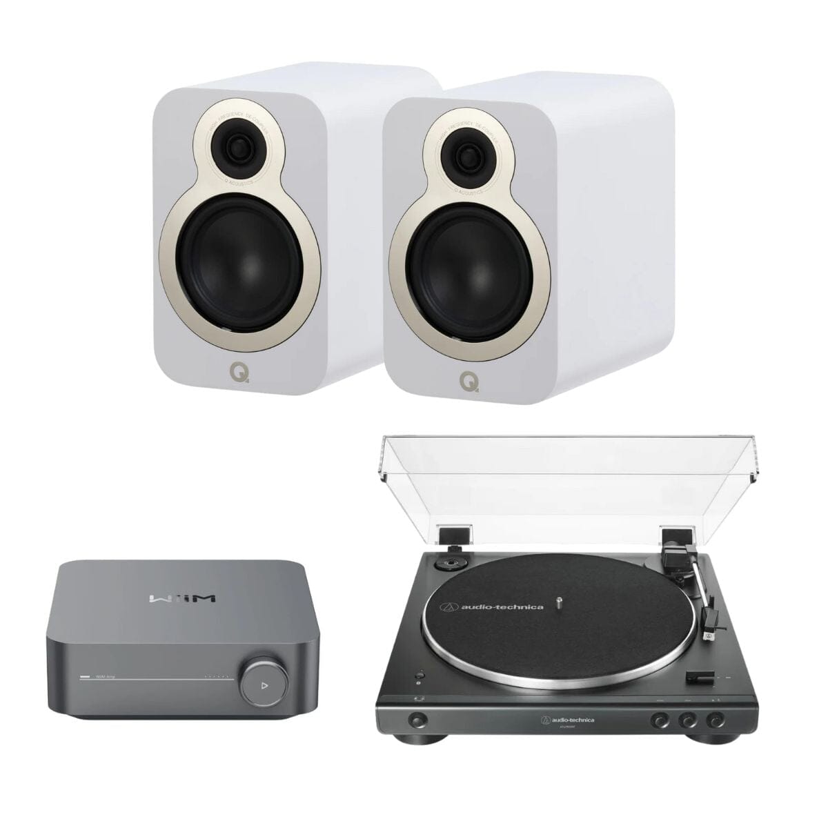 WiiM AMP + Audio-Technica LP60X + Q Acoustics 3010c Bookshelf Speakers - K&B Audio