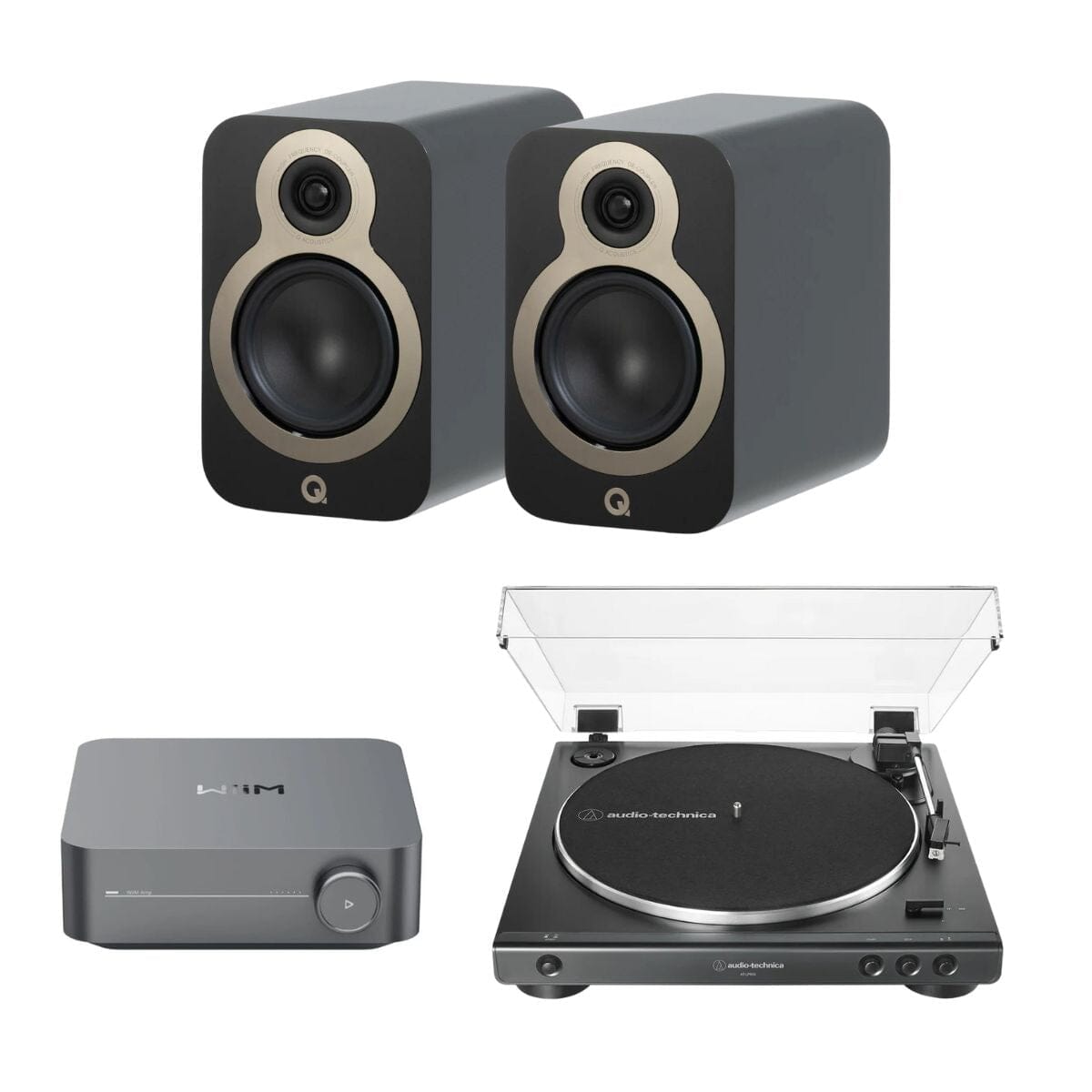 WiiM AMP + Audio-Technica LP60X + Q Acoustics 3010c Bookshelf Speakers - K&B Audio
