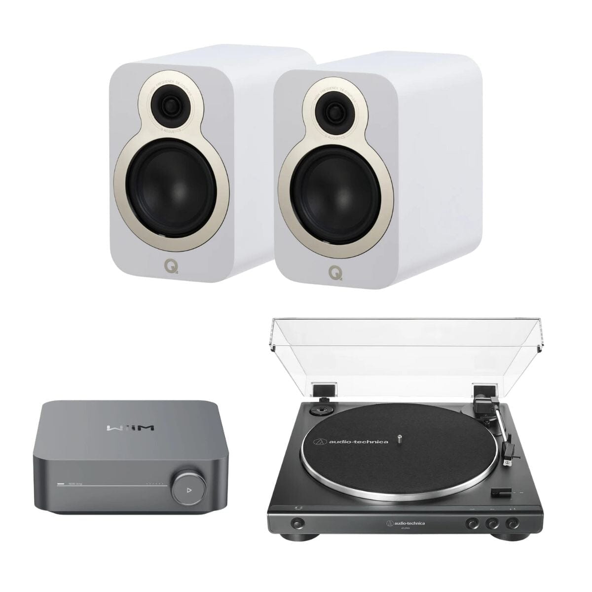 WiiM AMP + Audio-Technica LP60X + Q Acoustics 3010c Bookshelf Speakers - K&B Audio