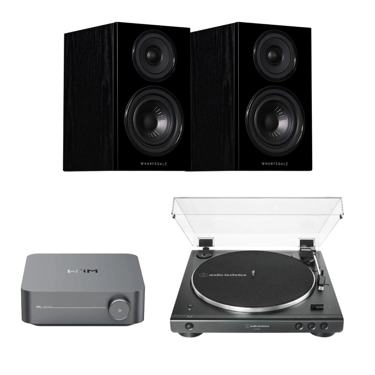WiiM AMP + Audio-Technica LP60X + Wharfedale Diamond 12.0 Bookshelf Speakers - K&B Audio