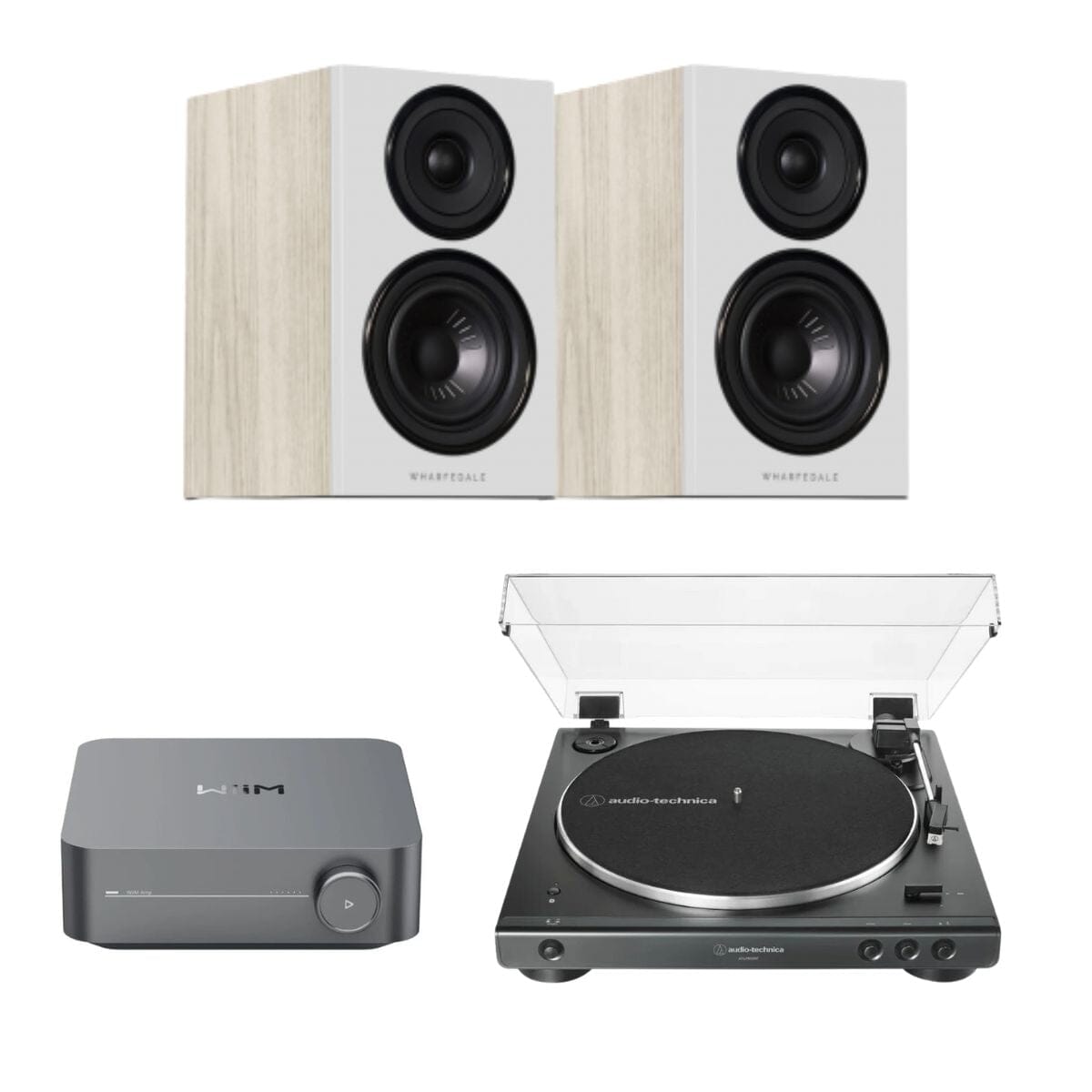 WiiM AMP + Audio-Technica LP60X + Wharfedale Diamond 12.0 Bookshelf Speakers - K&B Audio