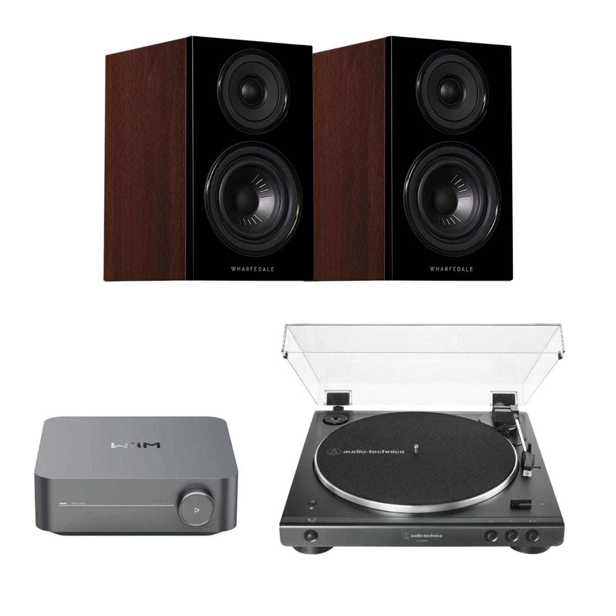 WiiM AMP + Audio-Technica LP60X + Wharfedale Diamond 12.0 Bookshelf Speakers - K&B Audio