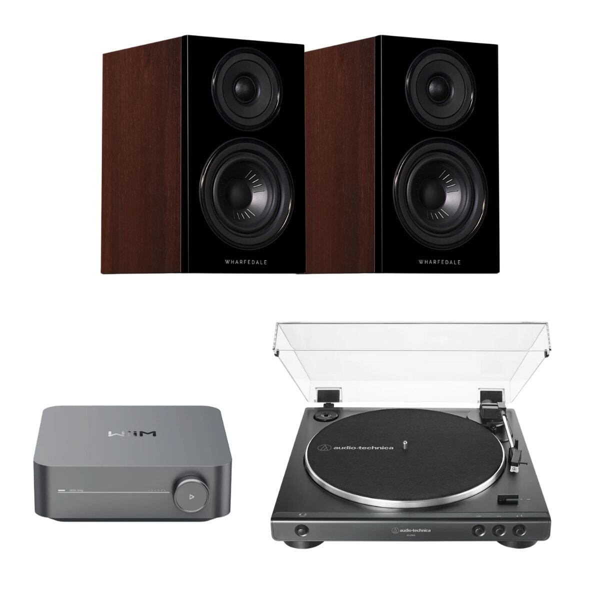 WiiM AMP + Audio-Technica LP60X + Wharfedale Diamond 12.0 Bookshelf Speakers - K&B Audio