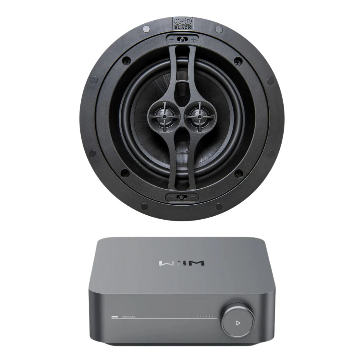 WiiM AMP Wi-Fi & Bluetooth Amplifier + OSD Audio Black Series R62DT 6.5" Single Stereo Ceiling Speaker - K&B Audio