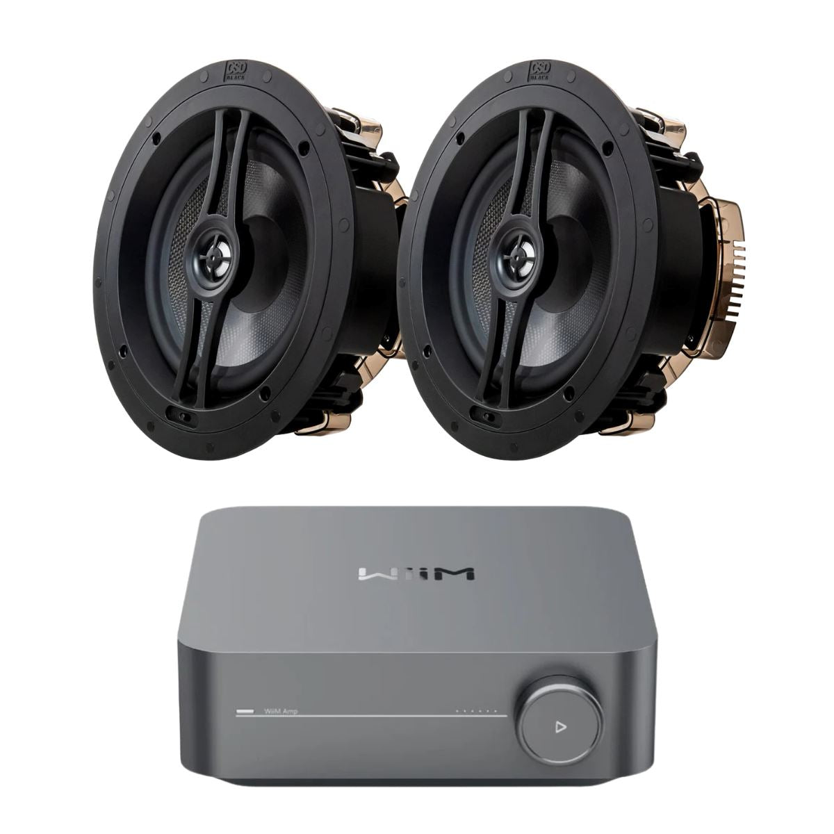 WiiM AMP Wi-Fi & Bluetooth Amplifier + OSD Audio Black Series R83 8" Ceiling Speakers - K&B Audio