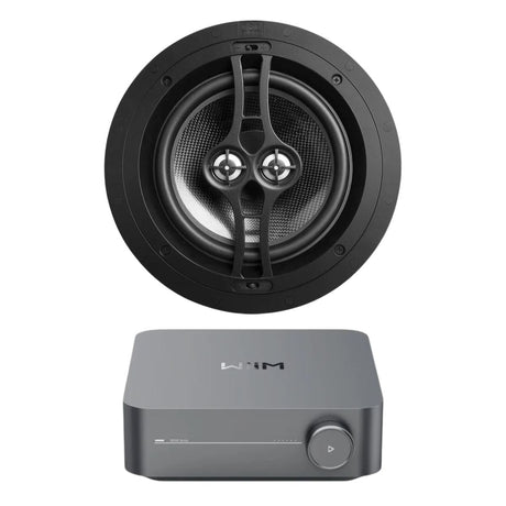 WiiM AMP Wi-Fi & Bluetooth Amplifier + OSD Audio Black Series R83DT 8" Single Stereo Ceiling Speaker - K&B Audio