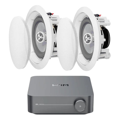 WiiM AMP Wi-Fi & Bluetooth Amplifier + OSD Audio ICE600WRS 6.5" Water Resistant Ceiling Speakers - K&B Audio