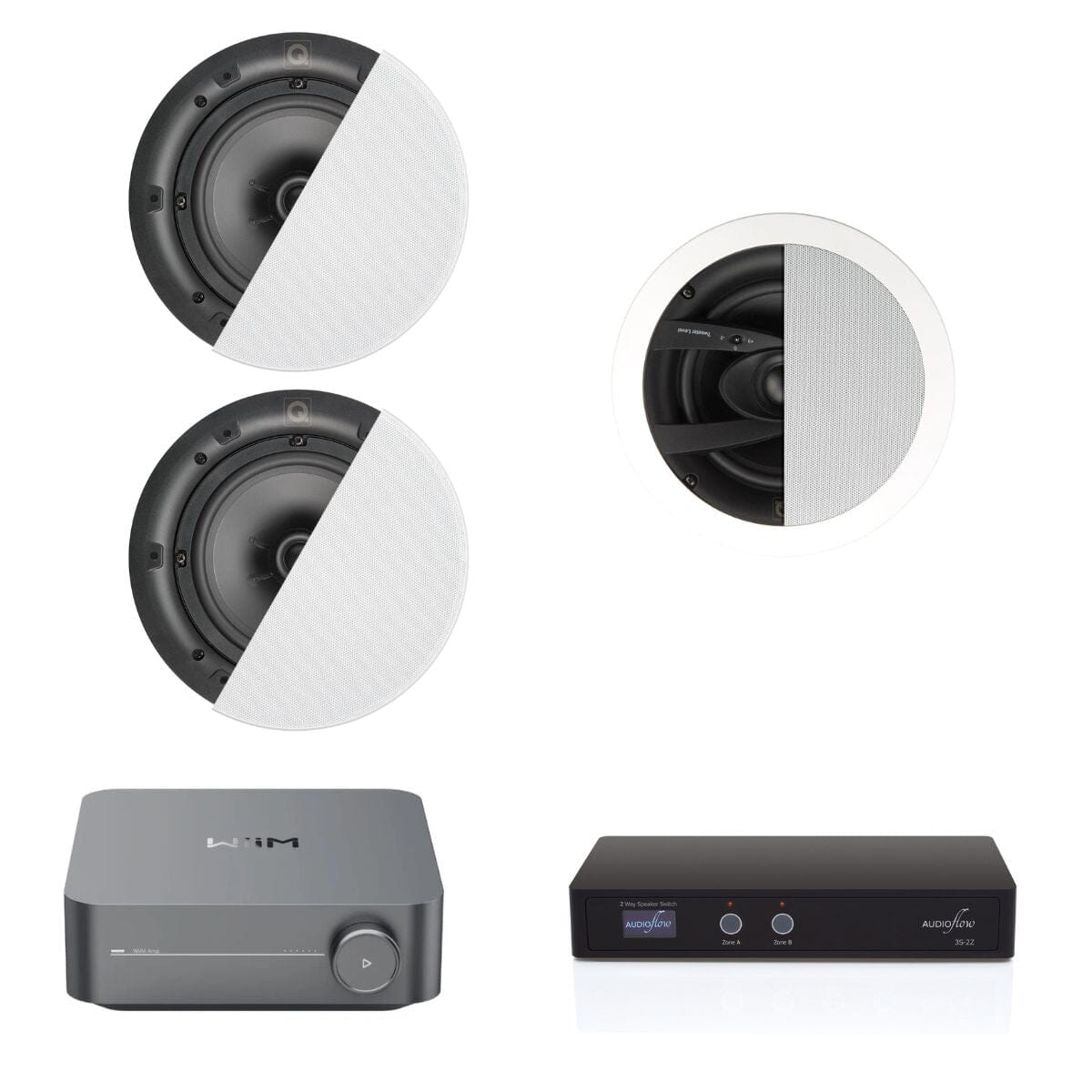 WiiM AMP + Q Acoustics QI65C + QI65CW-ST Bedroom & En-Suite Ceiling Speaker System - K&B Audio