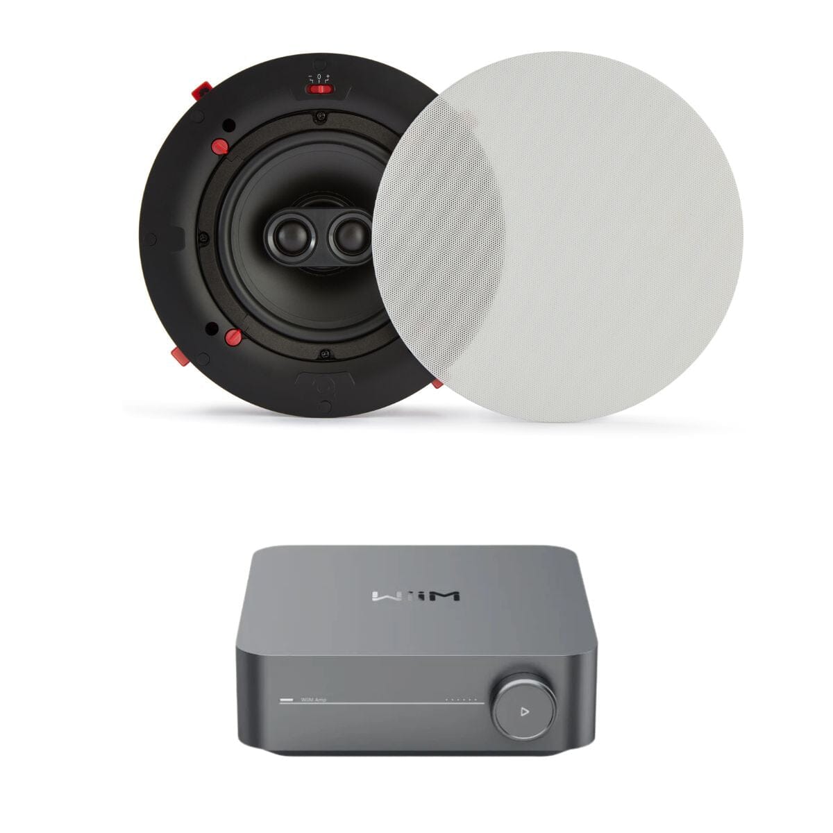 WiiM AMP + QI65CWE 6.5" Bathroom Ceiling Speaker System with Wi-Fi & Bluetooth - K&B Audio