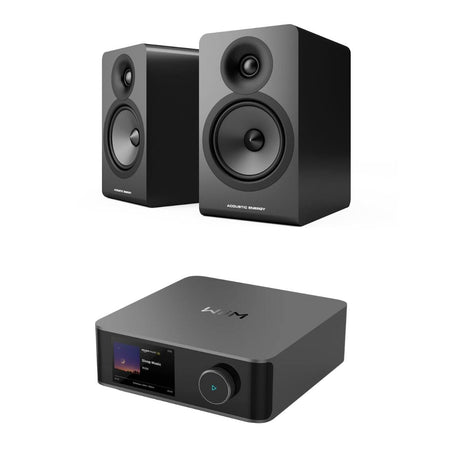 WiiM AMP Ultra + Acoustic Energy AE100² Bookshelf Speakers - K&B Audio