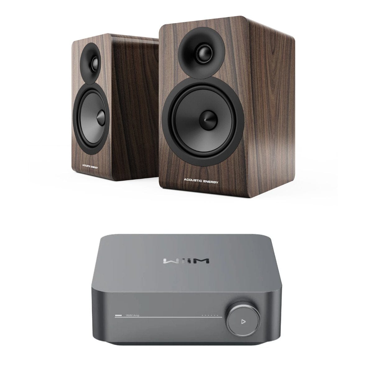 WiiM AMP Wi-Fi Amplifier + Acoustic Energy AE100² Bookshelf Speakers - K&B Audio
