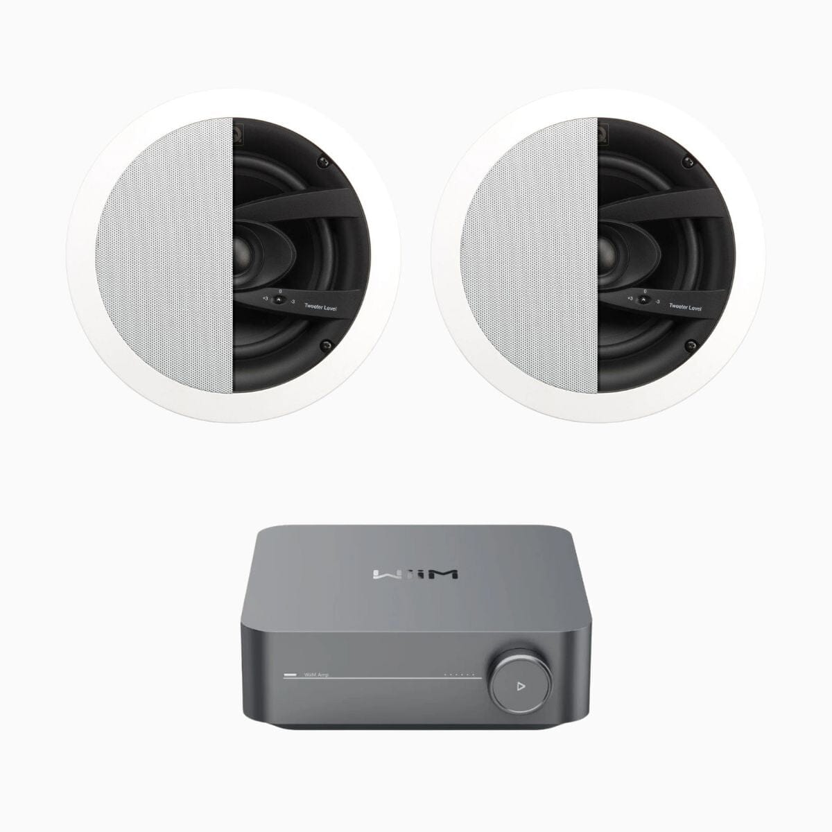 WiiM AMP Wi-Fi & Bluetooth Amplifier + Q Acoustics QI65CW 6.5" Water Resistant Ceiling Speakers - K&B Audio