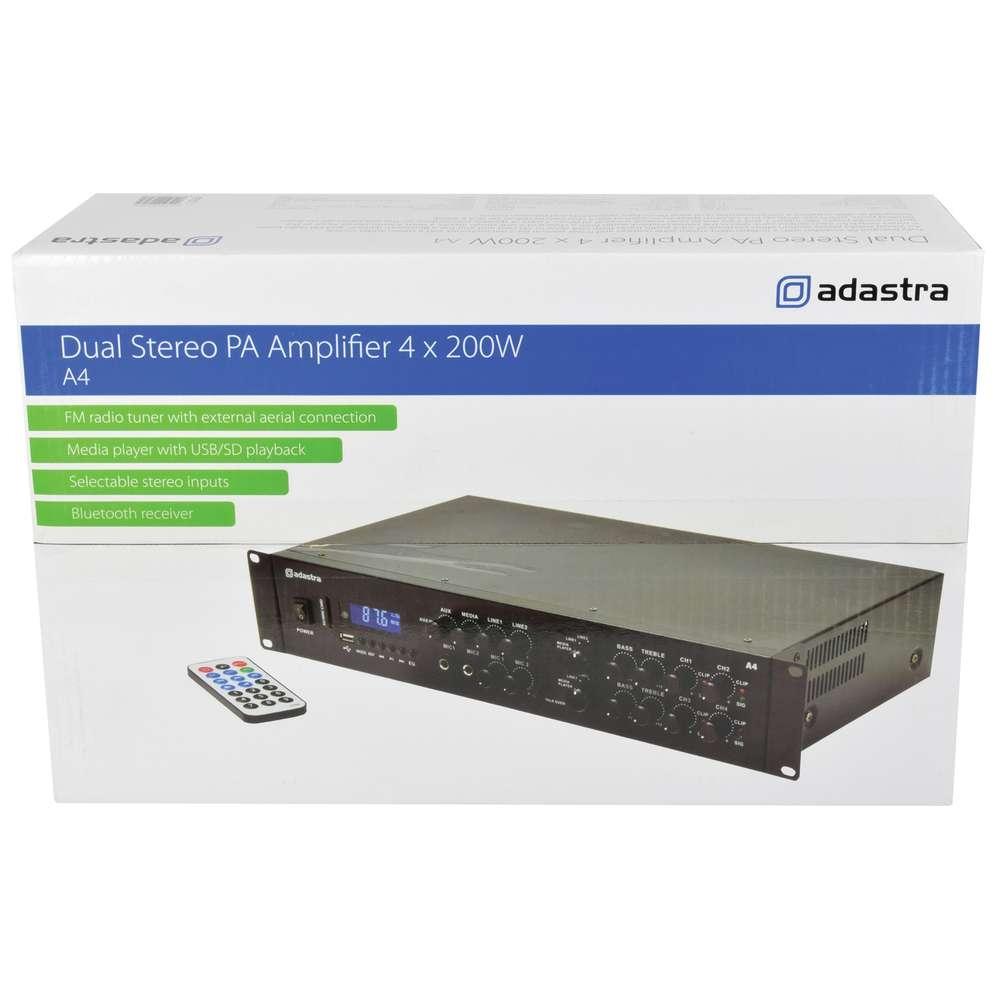 Adastra A4 4 x 200W Stereo Amplifier with FM Radio/Bluetooth & Media Player - K&B Audio