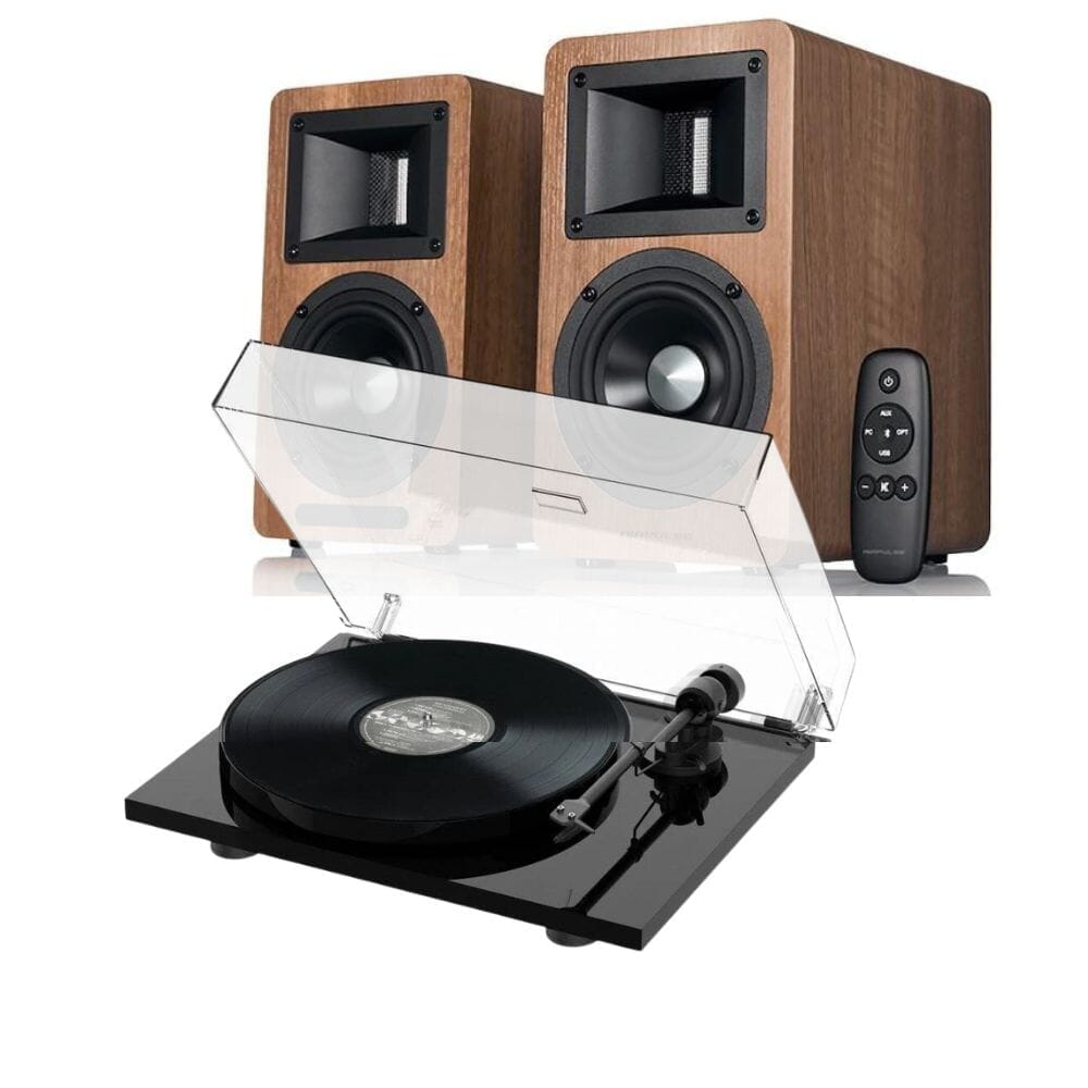 Pro-Ject E1 Phono Turntable + Airpulse A80 Active Bluetooth Speakers - K&B Audio