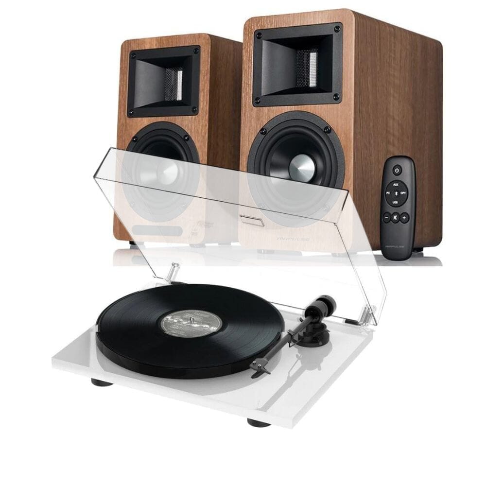 Pro-Ject E1 Phono Turntable + Airpulse A80 Active Bluetooth Speakers - K&B Audio