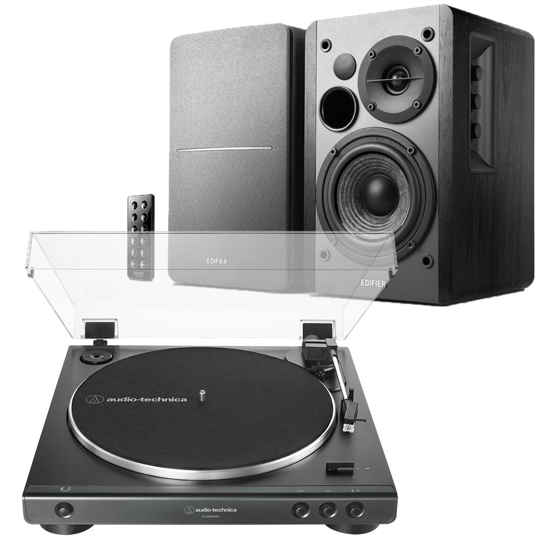 Edifier R1280DB & Audio-Technica LP60X Turntable with Bluetooth Speakers - K&B Audio