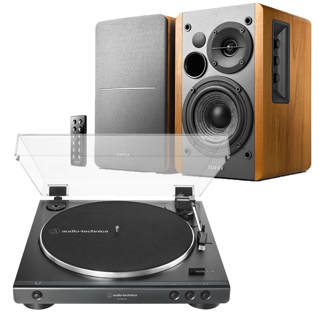 Edifier R1280DB & Audio-Technica LP60X Turntable with Bluetooth Speakers - K&B Audio