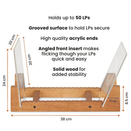 Legend Vinyl LP Record Storage Stand with Acrylic Ends - K&B Audio