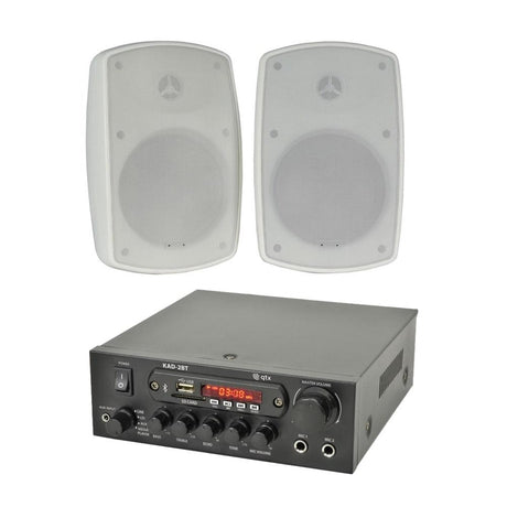 QTX KAD-2BT FM Radio & Bluetooth Speaker System inc + Outdoor Wall Mounted Speakers - K&B Audio