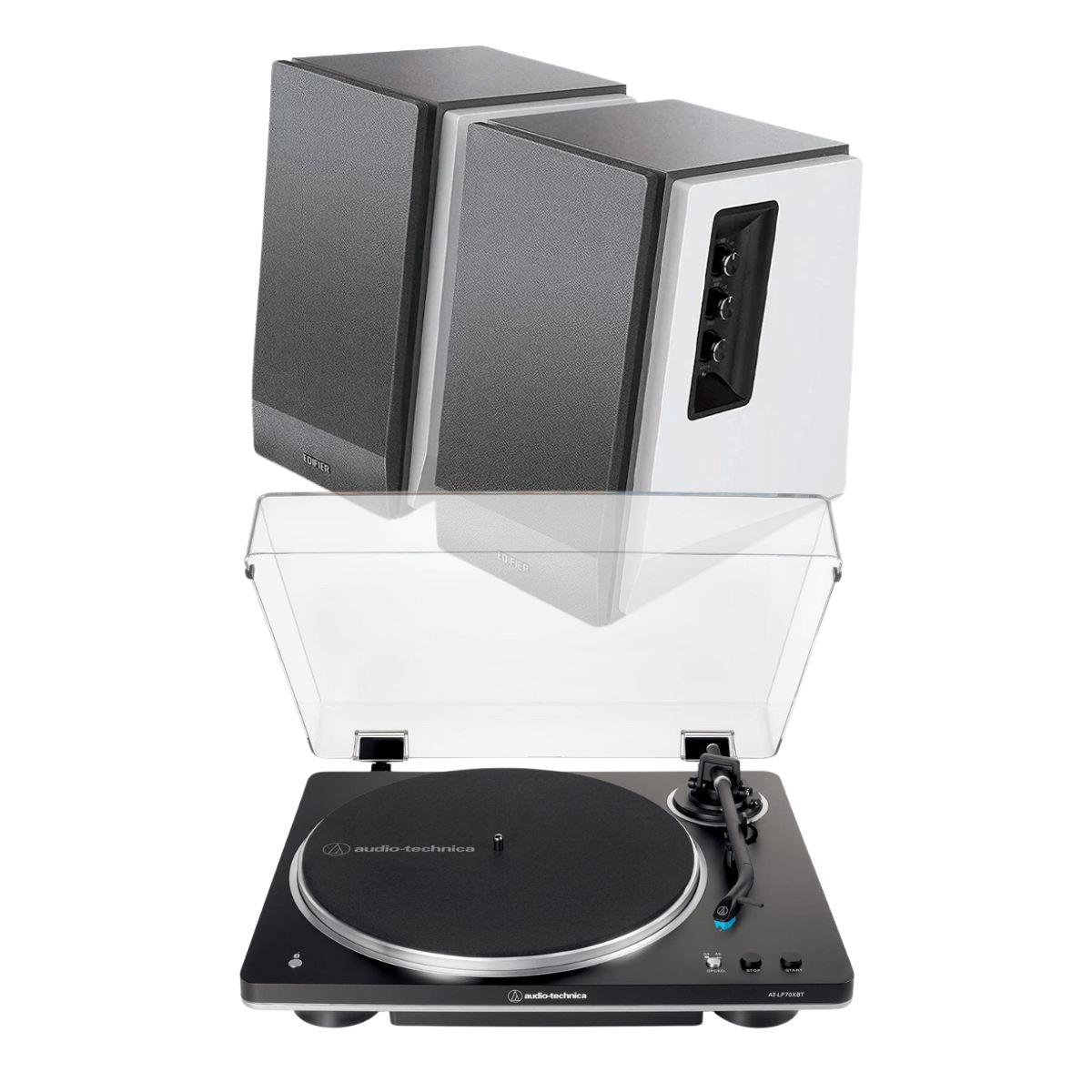 Audio-Technica LP70XBT Bluetooth Turntable + Edifier R1700BT Active Bookshelf Speakers - K&B Audio